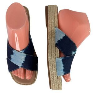 NWOB! Lucky Brand Gayte Espadrilles Slip On Denim Blue Tie Dye Sandals Sz 7.5